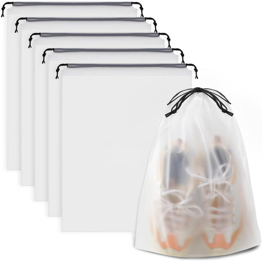 Optima Premium Travel Shoe Bags - Large Clear Drawstring Storage, 5 Pack