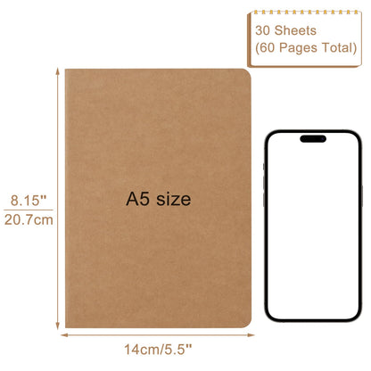 Optima Premium A5 Kraft Notebooks - 24 Pack, Lined Journals, 60 Pages