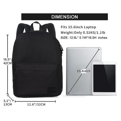 Optima Lightweight Casual Laptop Backpack - USB Charging, Full Black