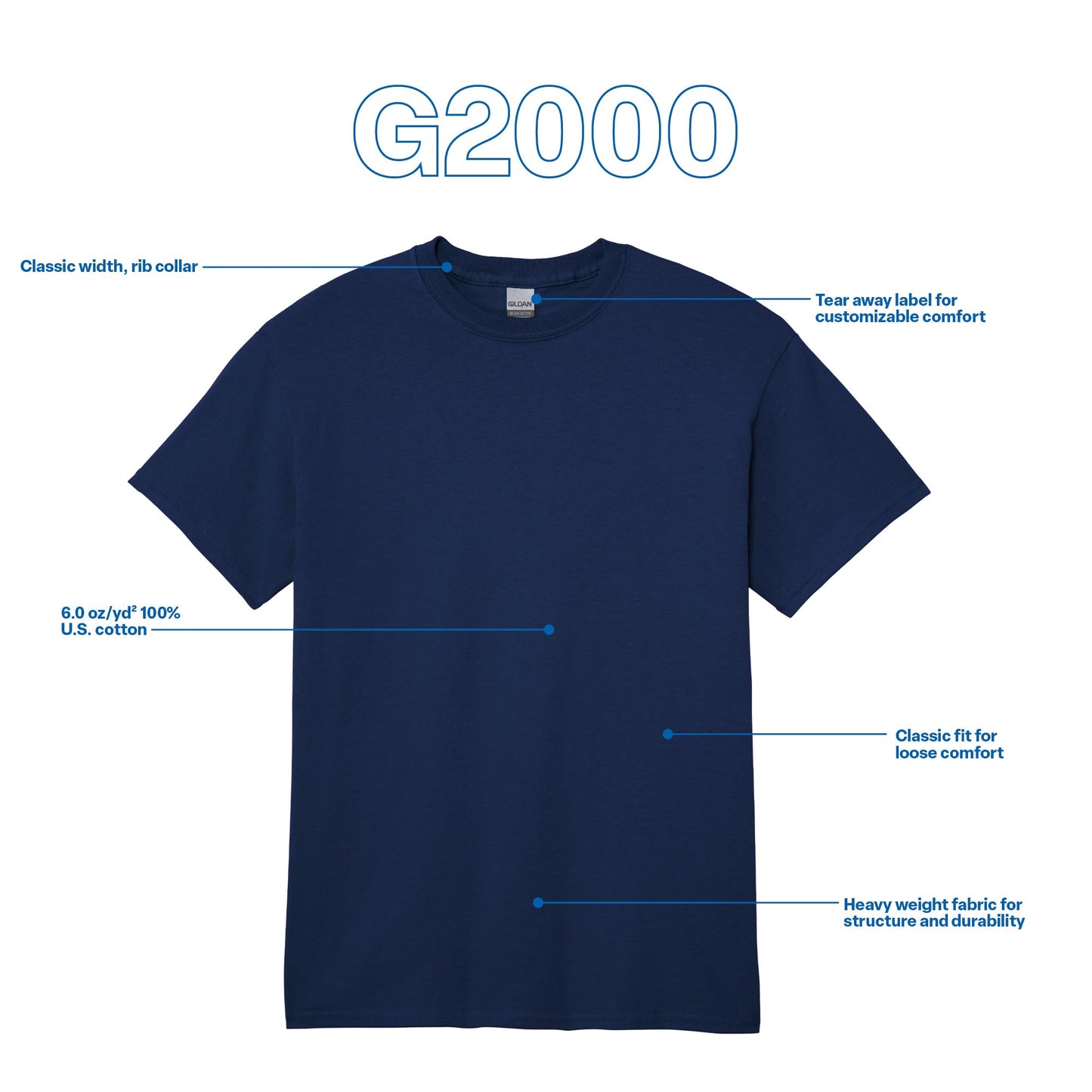 Optima Premium Ultra Cotton T-Shirt - Navy, 10-Pack, Medium