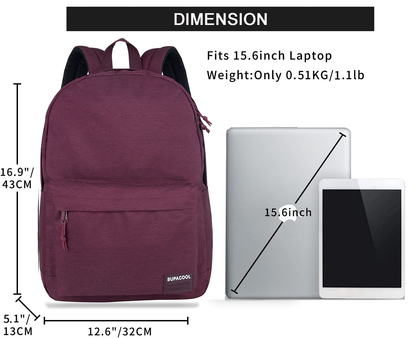 Optima Premium Casual Laptop Backpack - 20L, USB Charging, All Black
