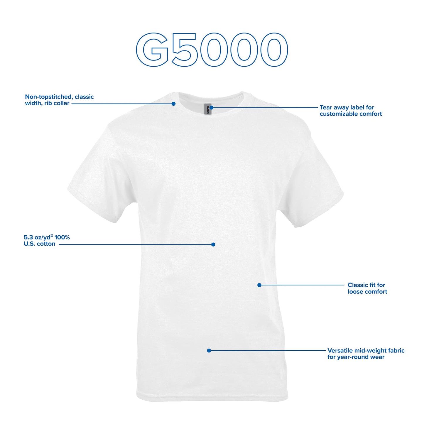 Optima Premium Heavy Cotton T-Shirt - White, Large, 10-Pack