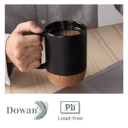 Optima Premium Ceramic Coffee Mugs - 15 oz Set of 2 with Cork Lid