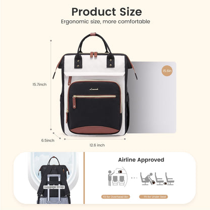 Optima Women's Fashion Laptop Backpack - 15.6 Inch, Beige-Black