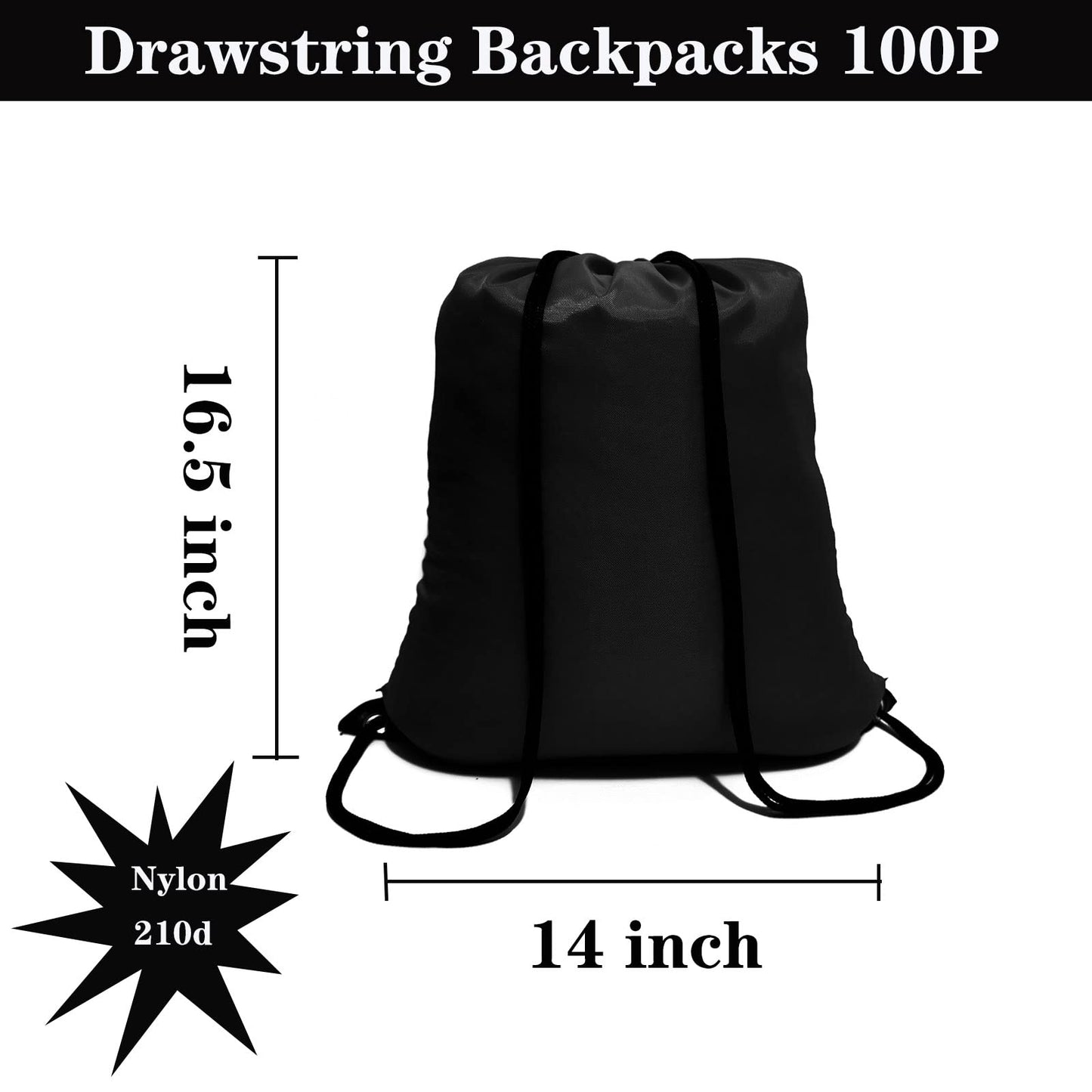 Optima Premium Drawstring Backpack - 100 Pack, Durable Black Bags