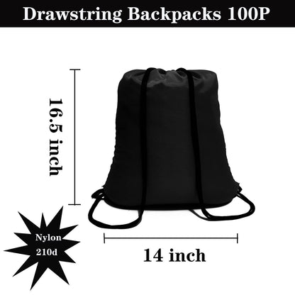 Optima Premium Drawstring Backpack - 100 Pack, Durable Black Bags
