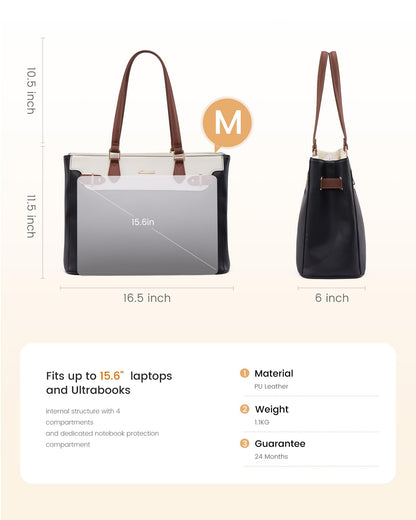 Optima Premium Leather Laptop Tote Bag - 15.6 Inch, Waterproof