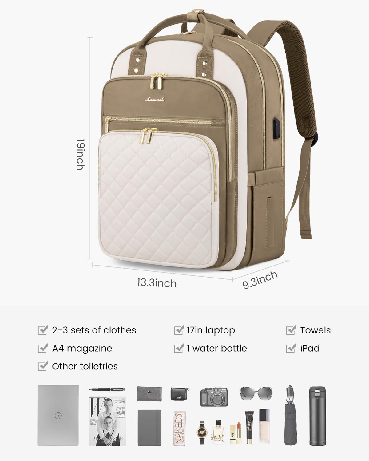 Optima Women's Laptop Backpack - 15.6-Inch, Stylish D-black-beige