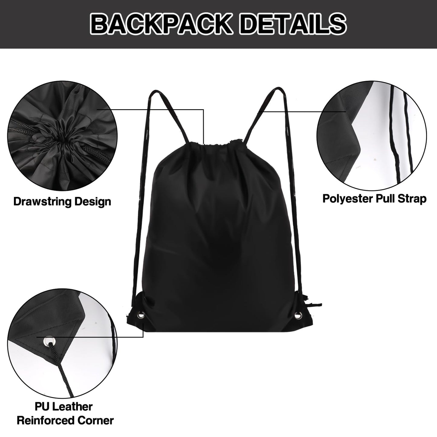 Optima COIDEA 20 Drawstring Backpack (Black), Black, Medium, Classi