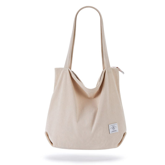Optima Premium Corduroy Tote Bag - Large Capacity, Cream White
