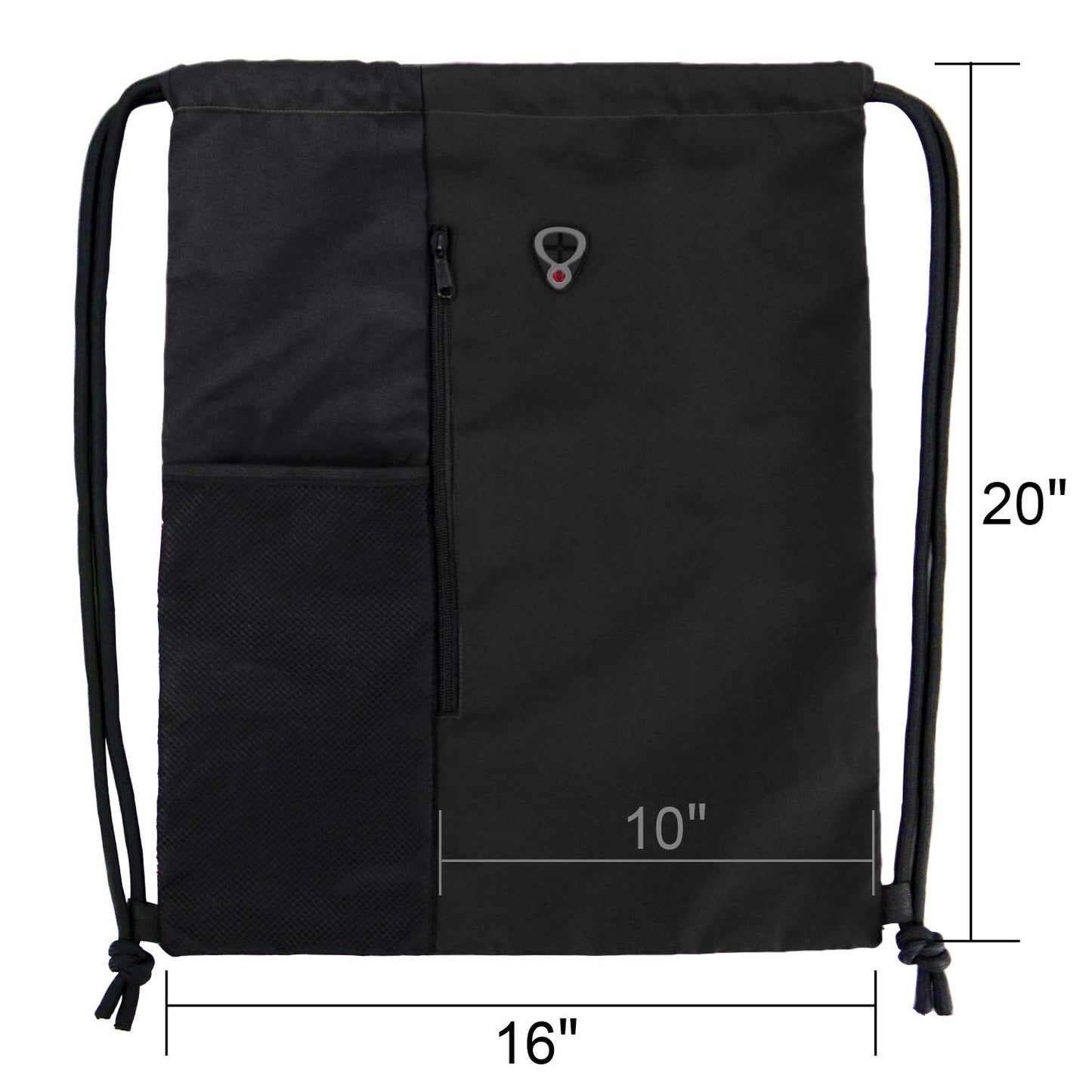 Optima Premium Drawstring Gym Backpack - Black with Water Bottle Pockets