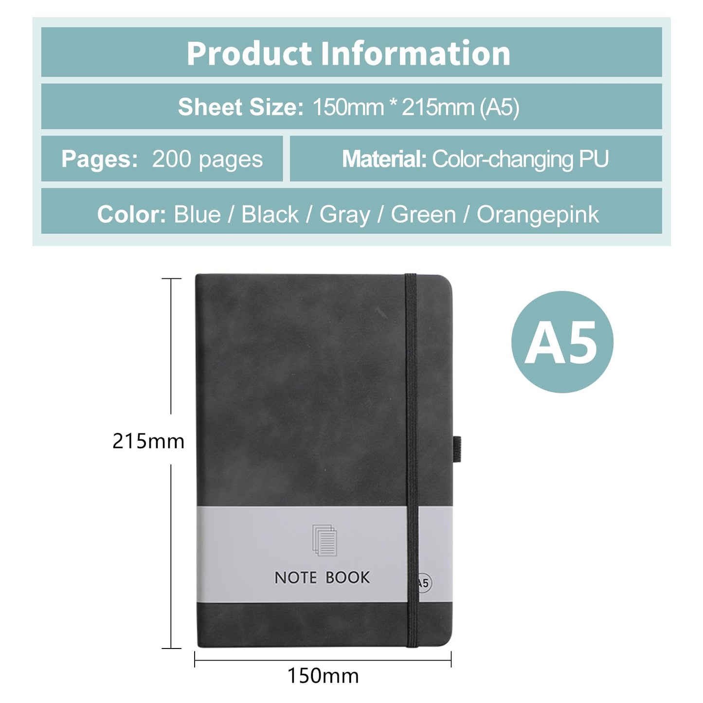 Optima Personalized A5 PU Leather Journal - 200 Lined Pages, Black