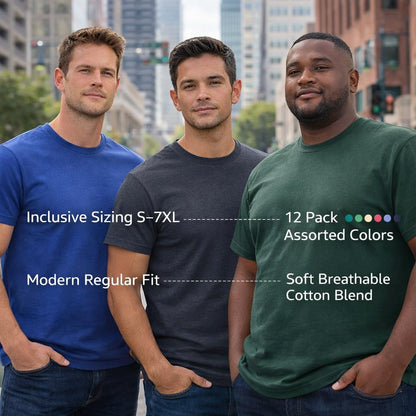 Optima Premium Cotton Crew Neck T-Shirts - 12 Pack Assorted Small