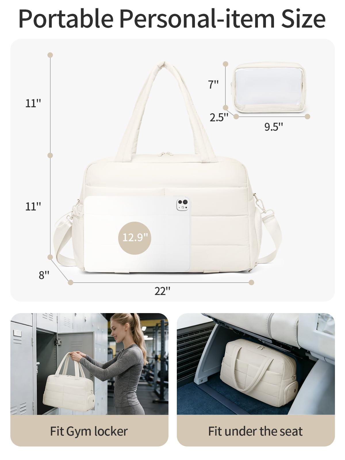 Optima Puffer Duffle Bag - 20x12.2x9, Travel & Gym Essentials