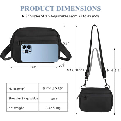Optima Premium Small Crossbody Bag - Adjustable Fanny Pack, Black
