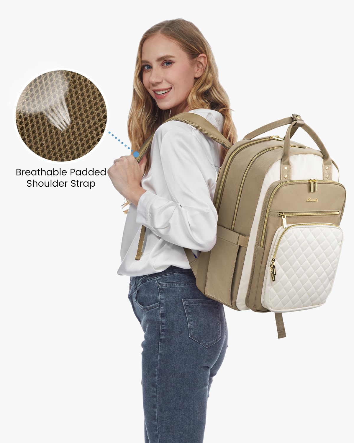 Optima Women's Laptop Backpack - 15.6-Inch, Stylish D-black-beige
