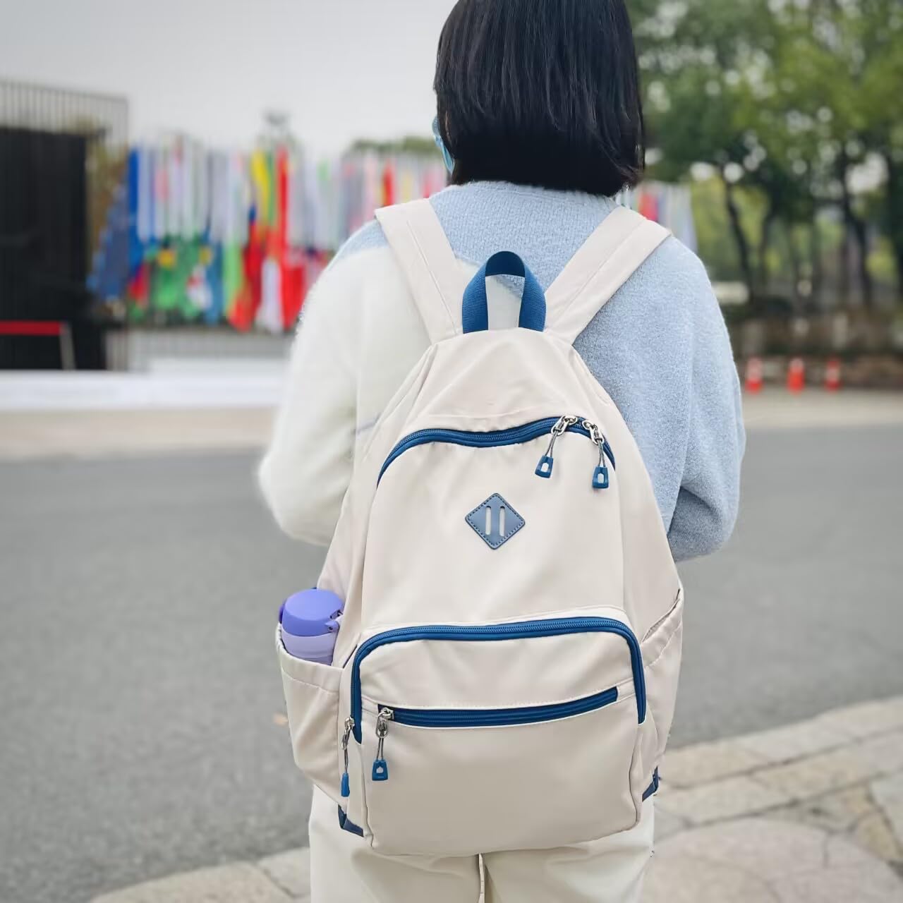 Optima Classic Water-Resistant Backpack - 17.3 inches, Grey/Blue