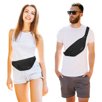 Optima Premium Large Waist Fanny Pack - 4-Zipper Pockets, Headphone Jack