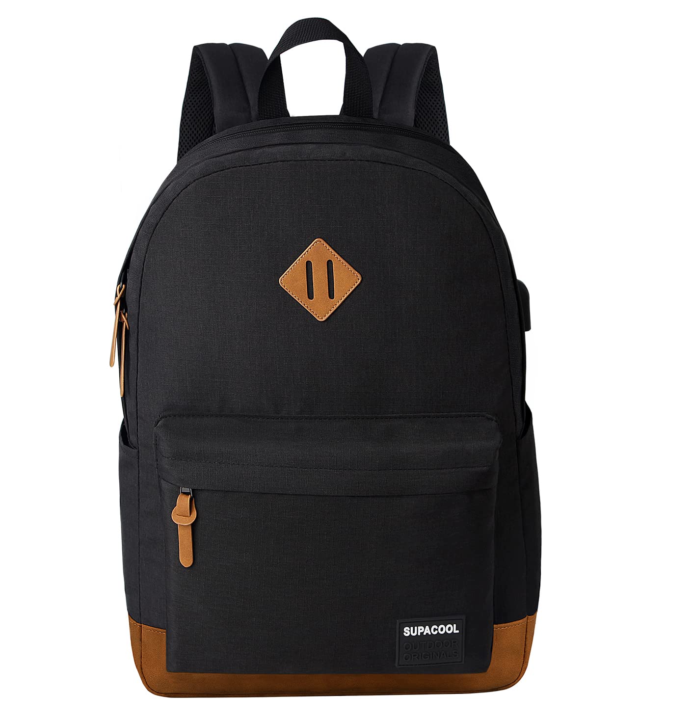 Optima Lightweight Casual Laptop Backpack with USB Port - Black/Brown