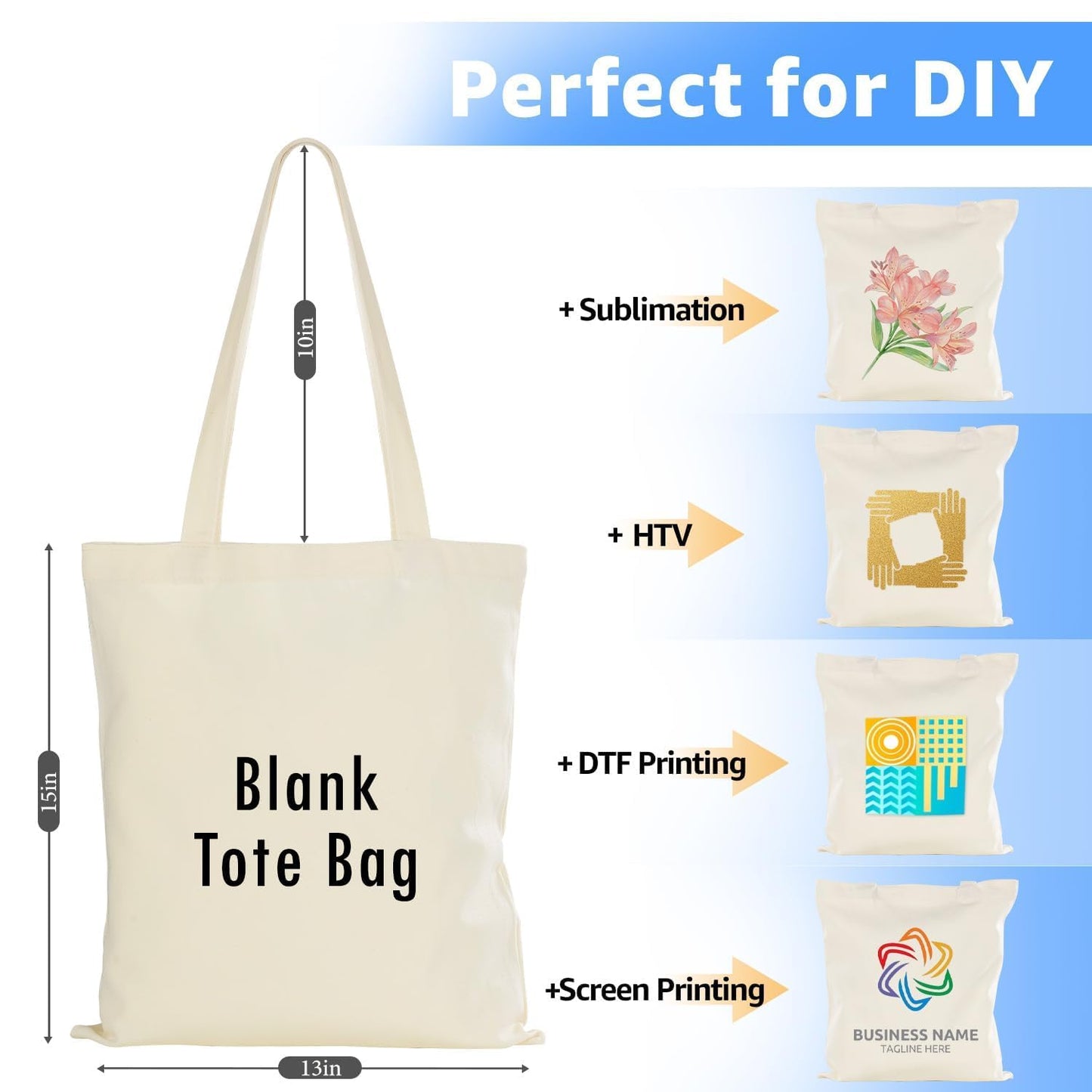 Optima Premium Canvas Tote Bag - 13x15 Inches, 50 Pack, Reusable
