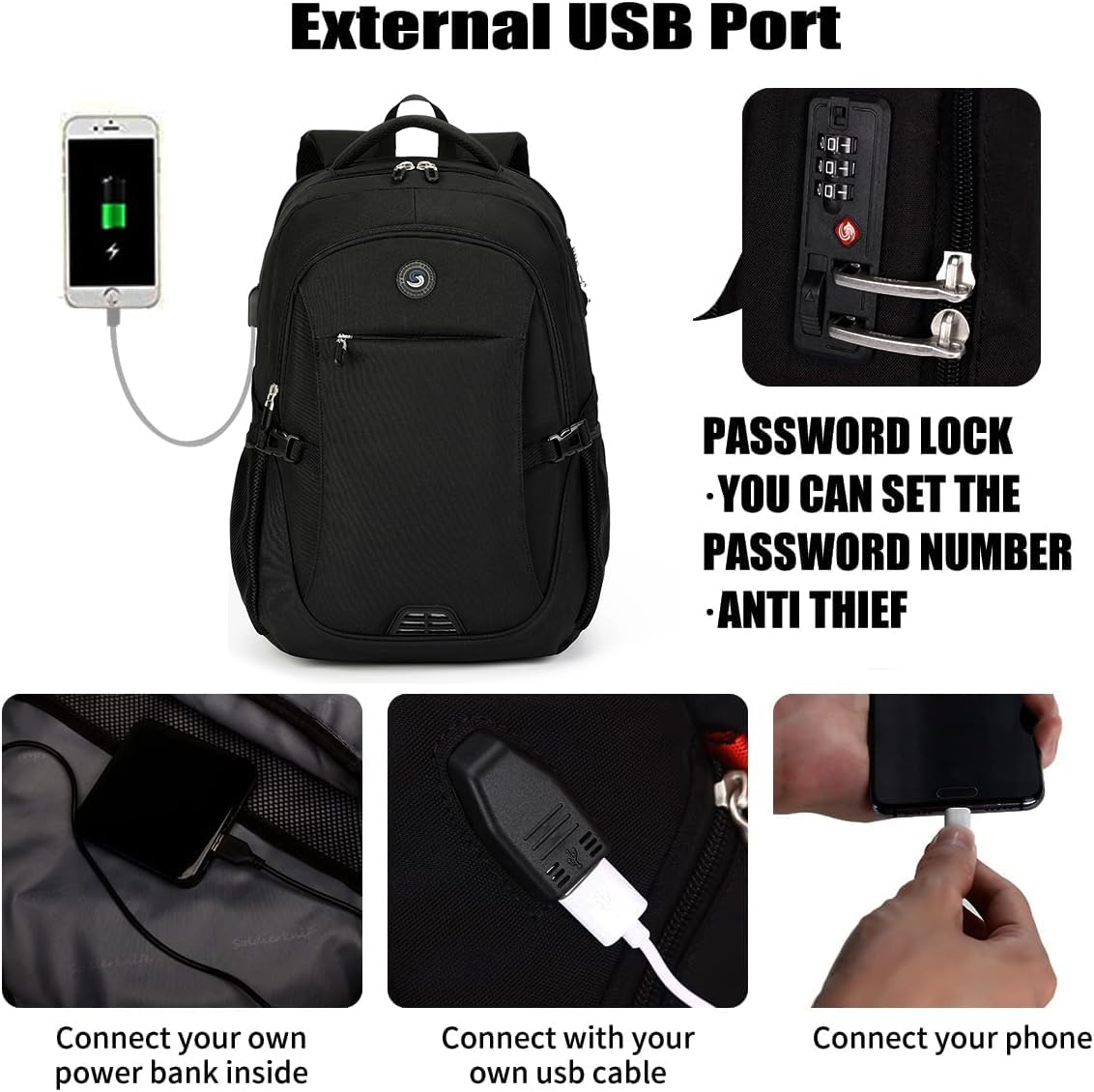 Optima Anti-Theft Travel Laptop Backpack with USB Charging Port