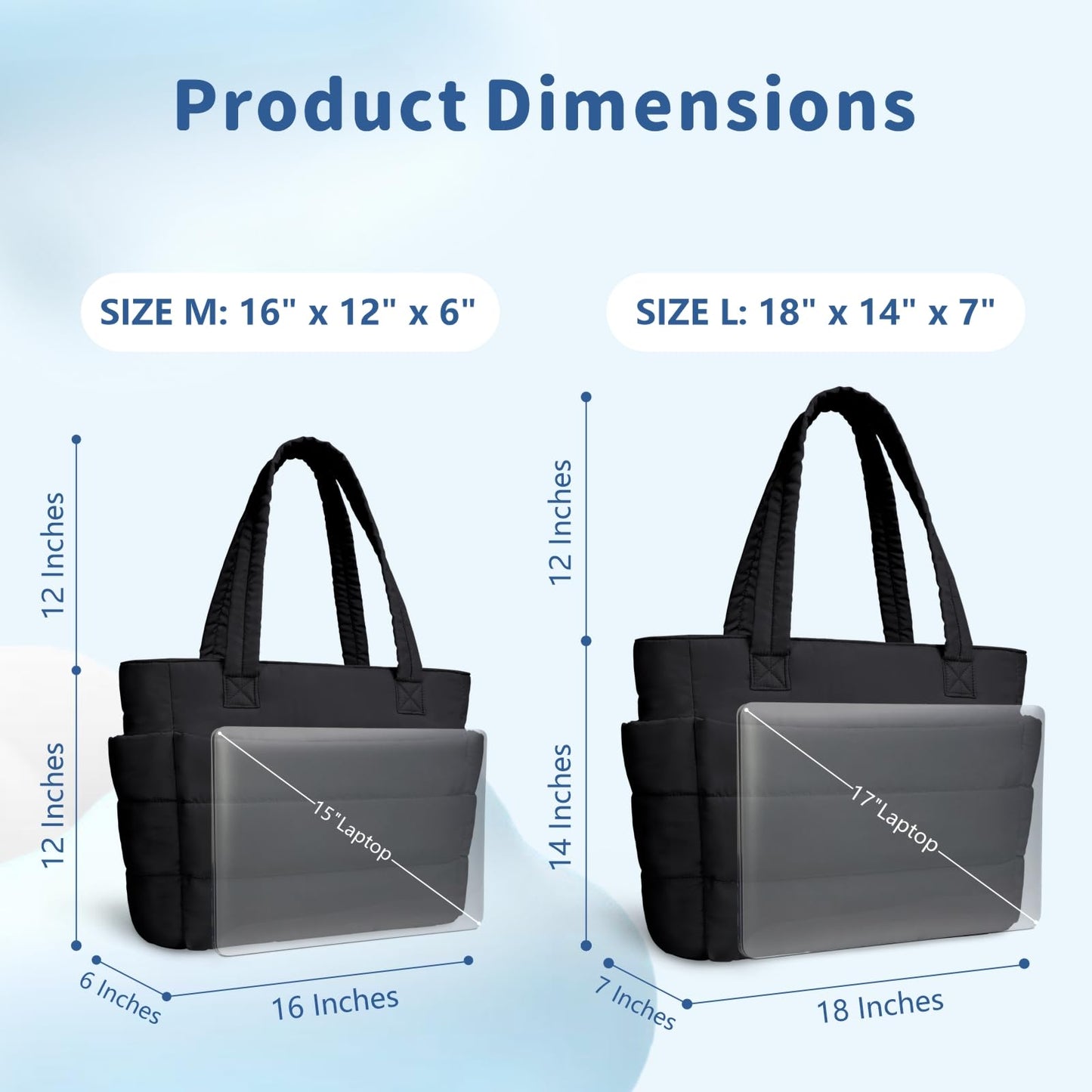 Optima Luxe Quilted Tote Bag - Lightweight, Laptop Compartment, Black