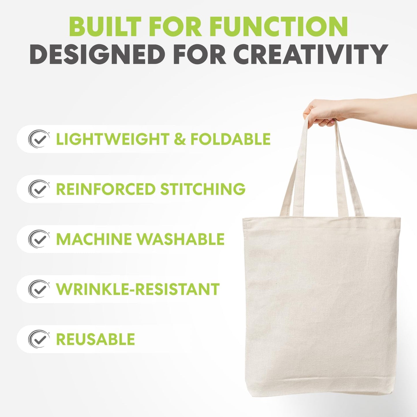 Optima Premium Canvas Tote Bag - 11" x 13", Pack of 15