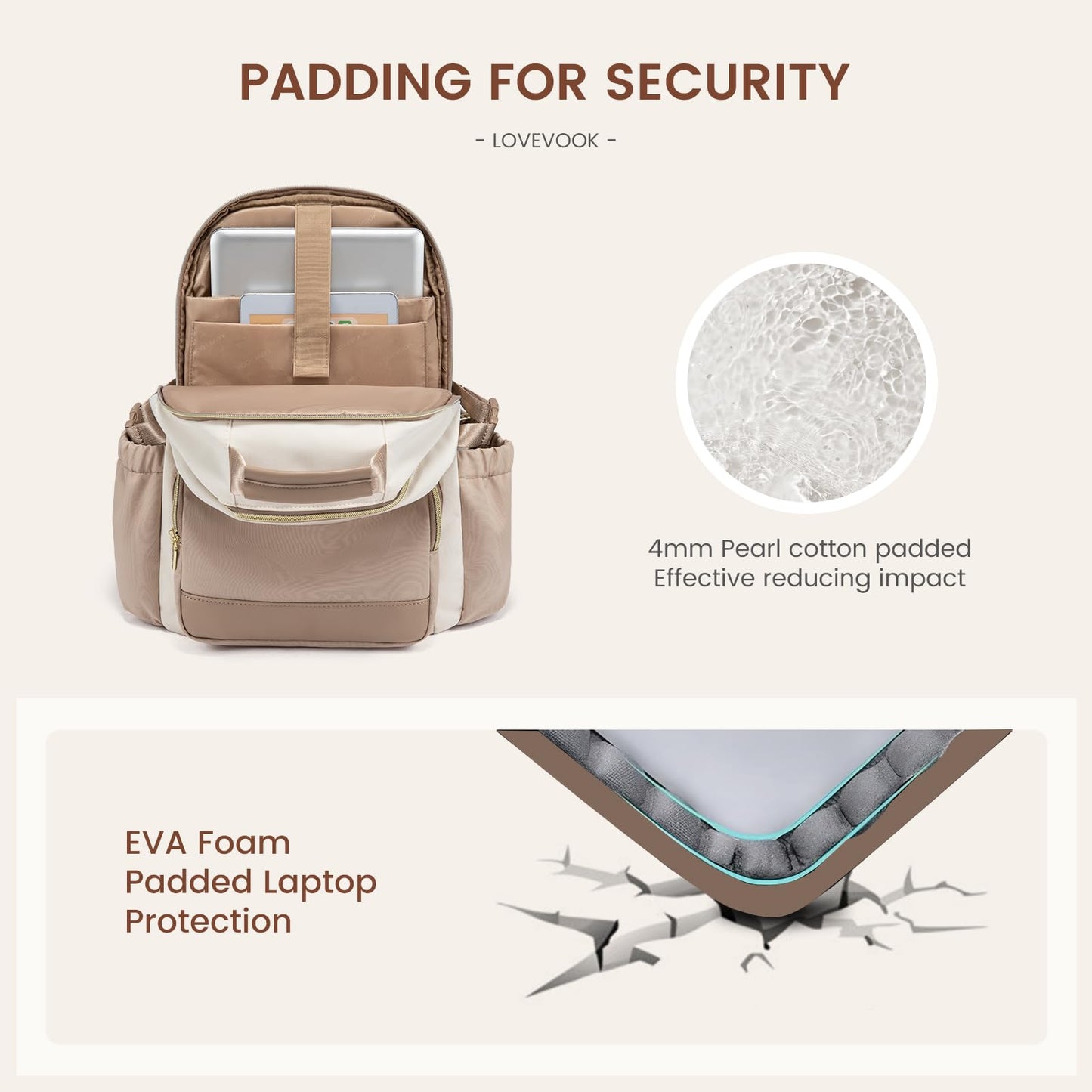 Optima Premium Laptop Backpack - 15.6 Inch, Beige Khaki, Travel Ready