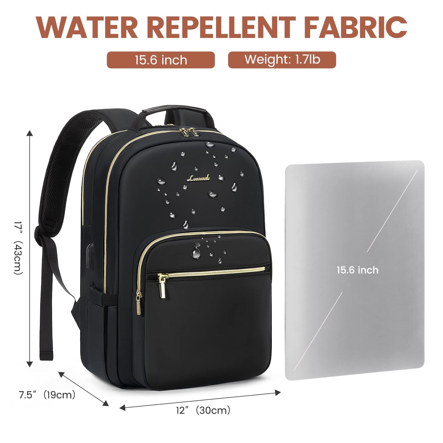 Optima Women's 15.6" Waterproof Laptop Backpack with USB Port