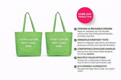 Optima Premium Custom Tote Bags - 14.25” W x 15” H, 10–100 Pack