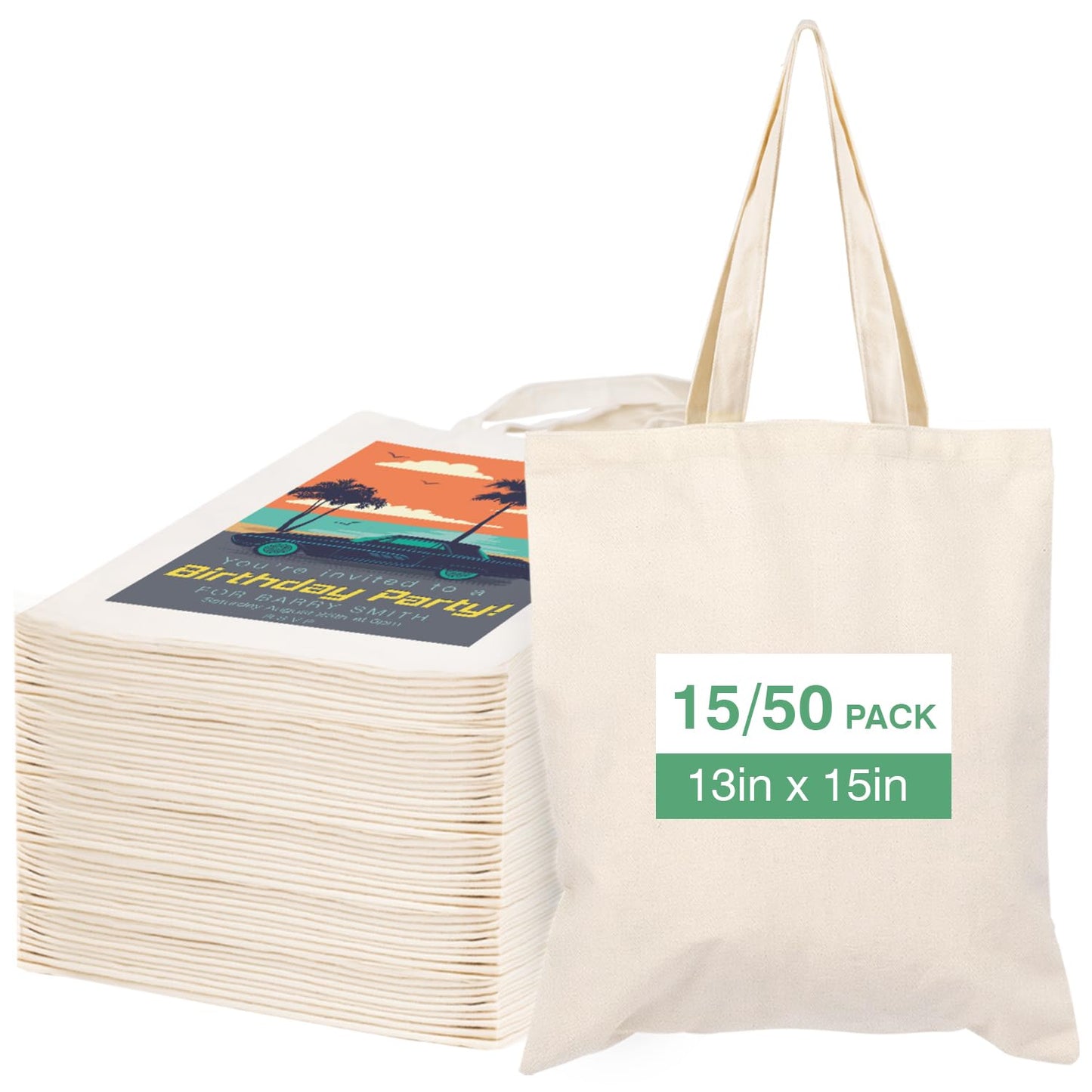 Optima Premium Canvas Tote Bag - 13x15 Inches, 50 Pack, Reusable