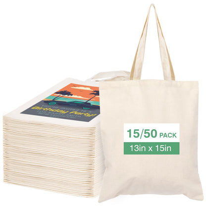 Optima Premium Canvas Tote Bag - 13x15 Inches, 50 Pack, Reusable