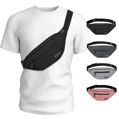 Optima Premium Large Waist Fanny Pack - 4-Zipper Pockets, Headphone Jack
