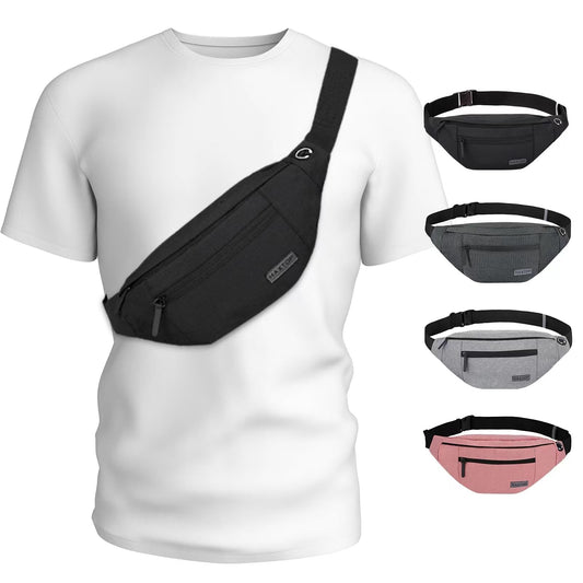 Optima Premium Large Waist Fanny Pack - 4-Zipper Pockets, Headphone Jack