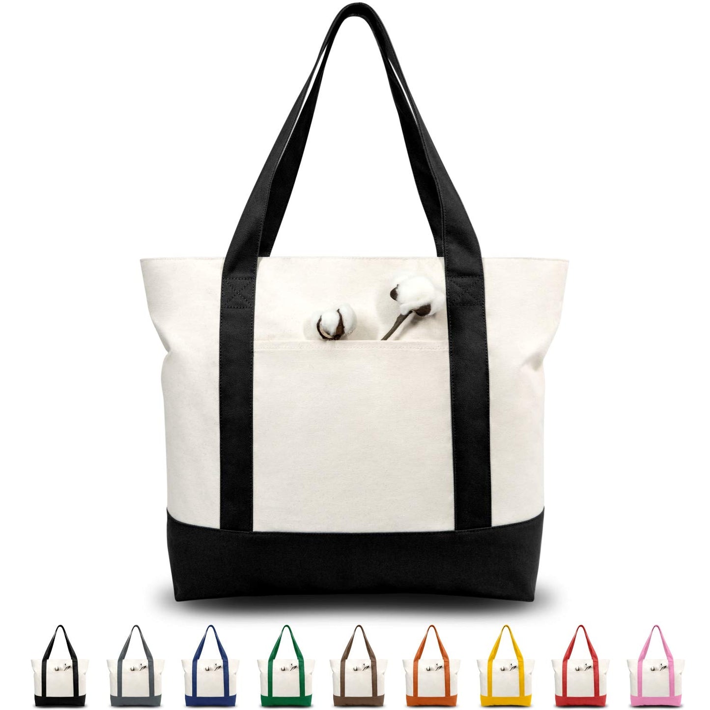 Optima Premium Canvas Tote Bag - Reusable Grocery Bag with Pocket