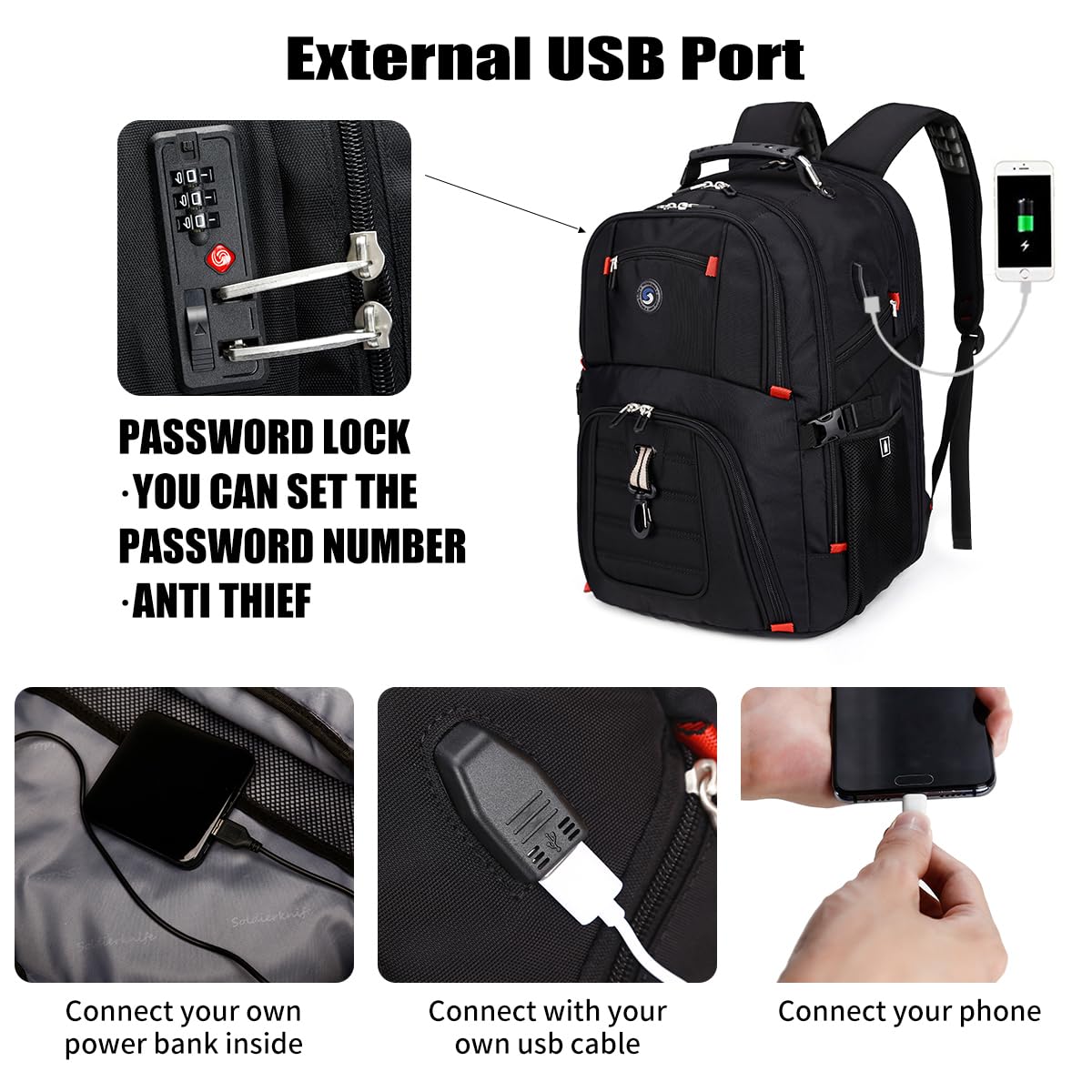 Optima Premium 50L Travel Laptop Backpack - USB Charging, Fits 17''