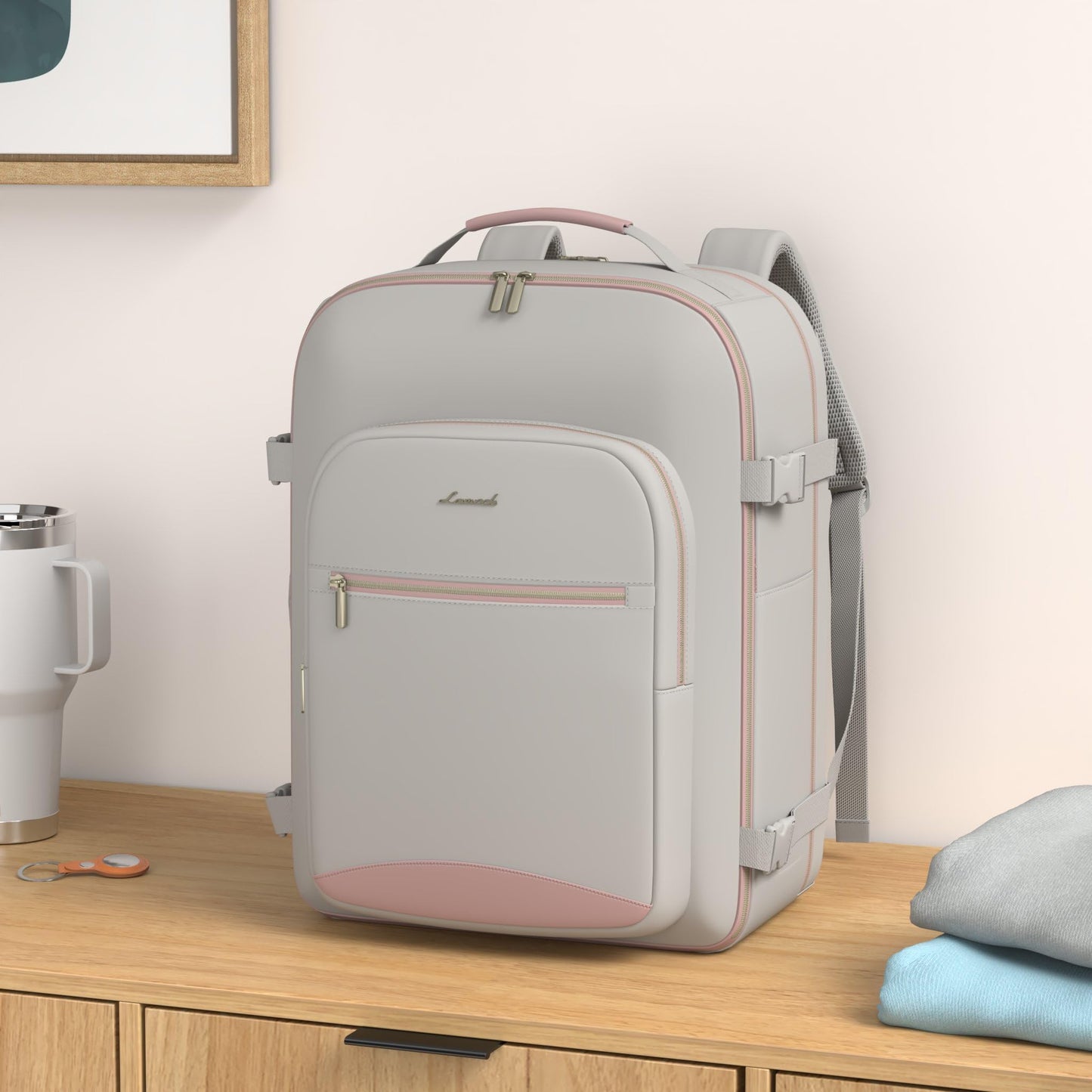 Optima Premium 35L Travel Backpack - Airline Approved, Grey-Pink