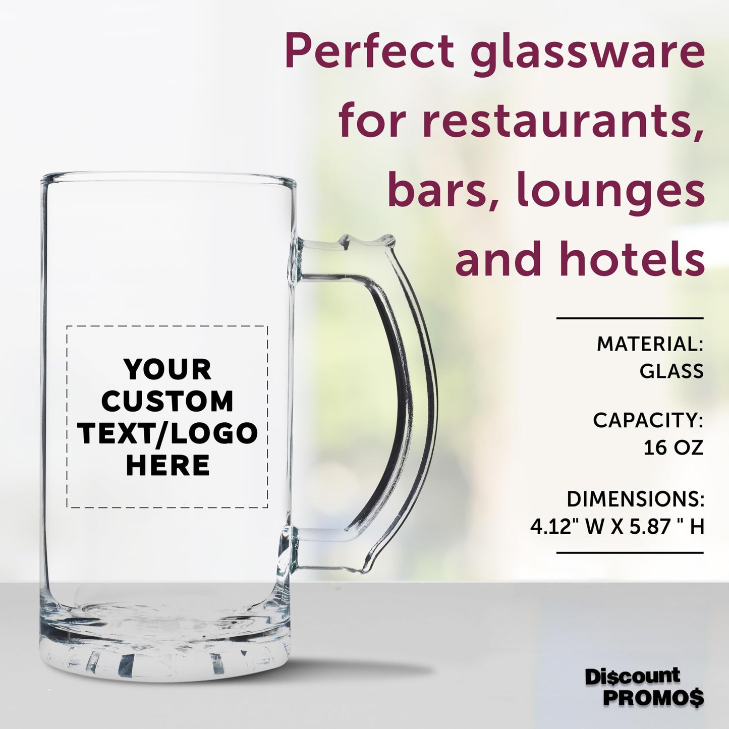 Optima Custom Glass Beer Mug Set - 16 oz, 100 Pack for Events
