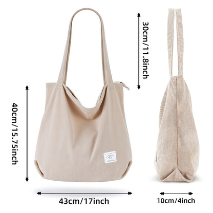 Optima Premium Corduroy Tote Bag - Large Capacity, Cream White