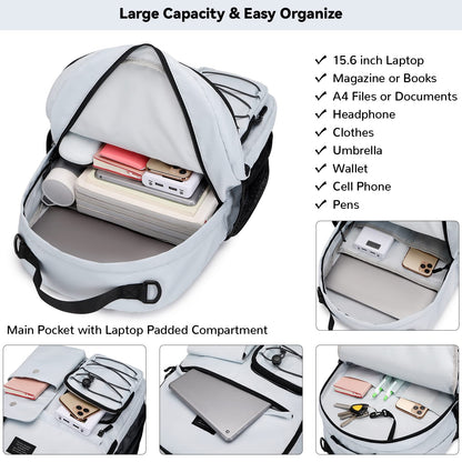 Optima Stylish Daypack Backpack - 15" Laptop Compartment, Grey