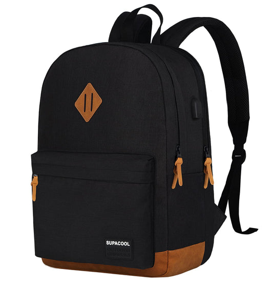 Optima Lightweight Casual Laptop Backpack with USB Port - Black/Brown