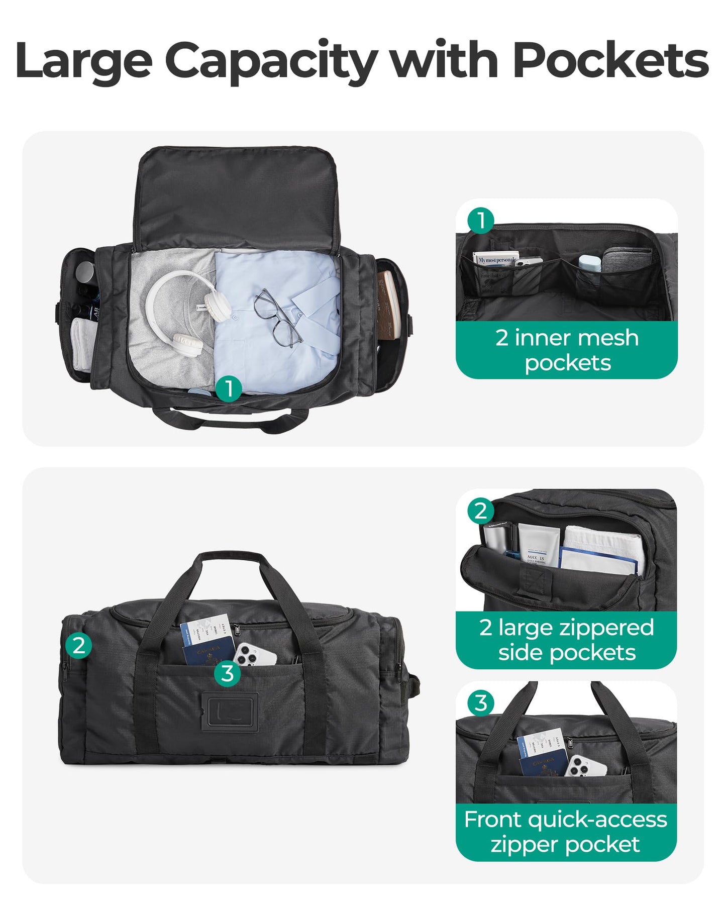 Optima Premium 60L Foldable Travel Duffel Bag - Versatile Weekender