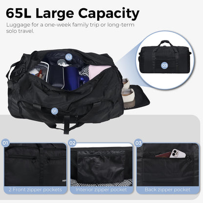 Optima Premium 65L Duffle Bag - Glossy Black with Shoe Compartment
