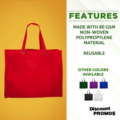 Optima Premium Reusable Canvas Tote Bags - 10 Pack - Red