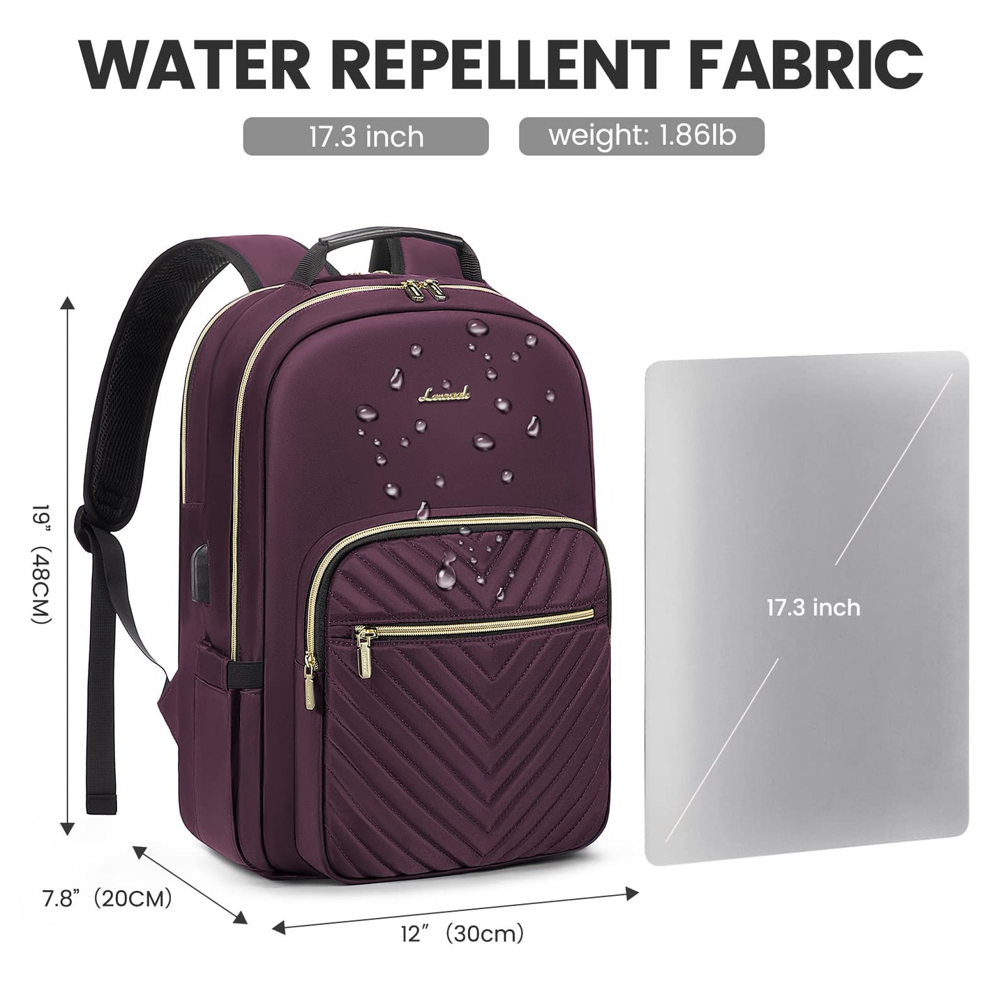 Optima Women's 15.6" Laptop Backpack - Waterproof Travel Bag with USB Port