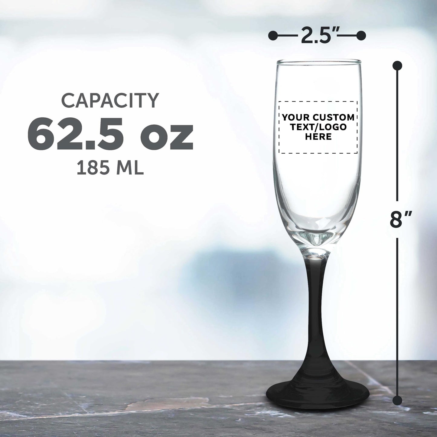 Optima Premium Champagne Flutes - 6.25 oz - 100 Pack - Customizable