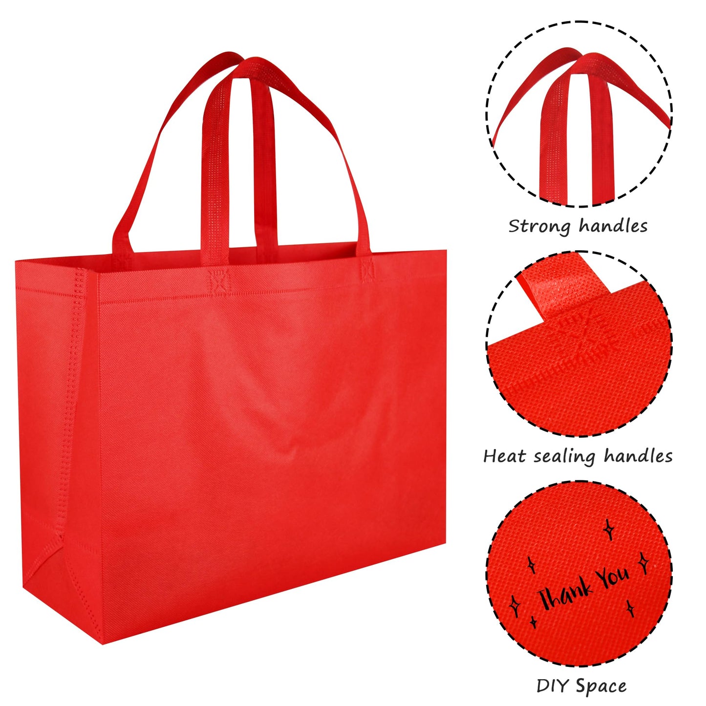 Optima Premium Reusable Tote Bags - 16x6x12 Inch Non-Woven, 50 Pcs
