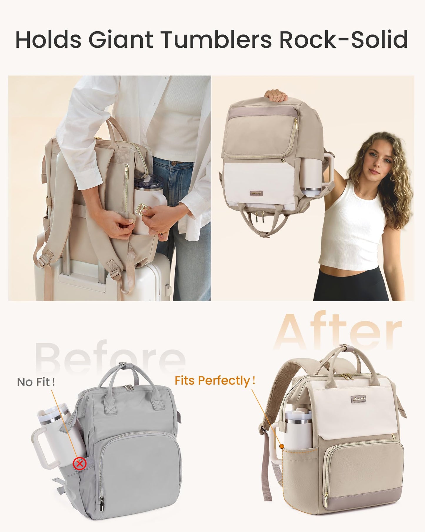 Optima Women's 15.6" Water-Resistant Laptop Backpack - Khaki Beige