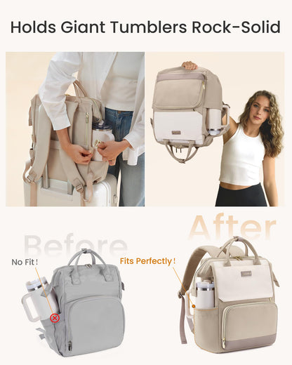 Optima Women's 15.6" Water-Resistant Laptop Backpack - Khaki Beige