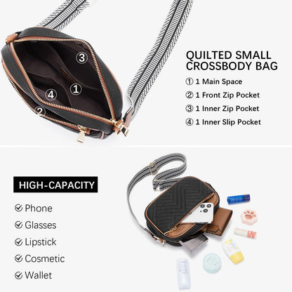 Optima Vegan Leather Crossbody Bag - Quilted Design, 9.5 inches